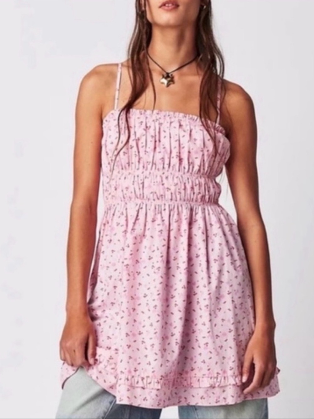 Free People 100% Cotton Gabby Pink & Red Cherry Mini Dress